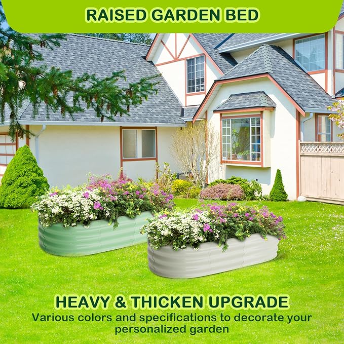 2 Pcs 4.5x2x1ft Oval Raised Garden Bed, Galvanized Raised Beds,Open-Ended Base Metal Raised Planter Beds,Garden Bed Outdoor,Planter Raised Boxes for Vegetables, Flowers,Tool-Free Asse,Green-CasaMuseHome