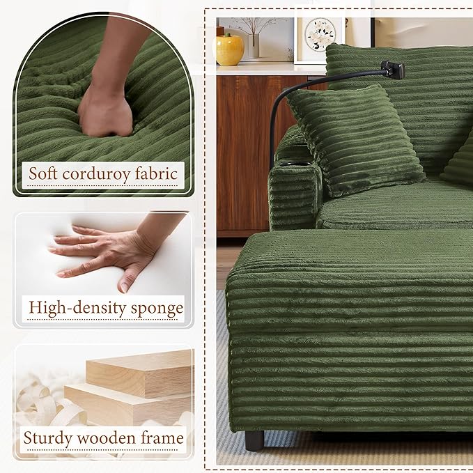 Accent Chair with Storage Ottoman Upholstered Living Room Chairs for Reading Chair with Chaise Lounge Chairs Indoor, Comfortable Armchair for Bedroom-CasaMuseHome