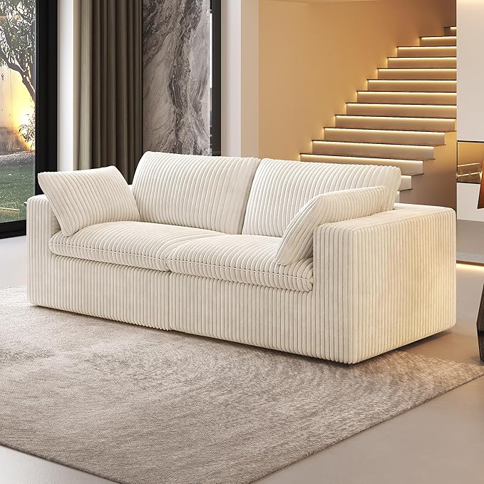 78.74" LoveSeat Cloud Sofa,Modular Sectional Couch,Modern Deep Seat Upholstered Couches with Plush Corduroy Fabric for Living Room Furniture,Bedroom and Apartment,No Assembly Required,White-CasaMuseHome