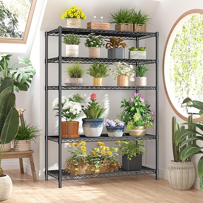 5 Tier Storage Shelves 71"H Wire Shelving Adjustable Metal Shelving,1000LBS Pantry Shelves Sturdy Steel Wire Shelf for Kitchen Commercial Pantry Garage Warehouse ,71"H X35.5"W X13.8"D, Black-CasaMuseHome