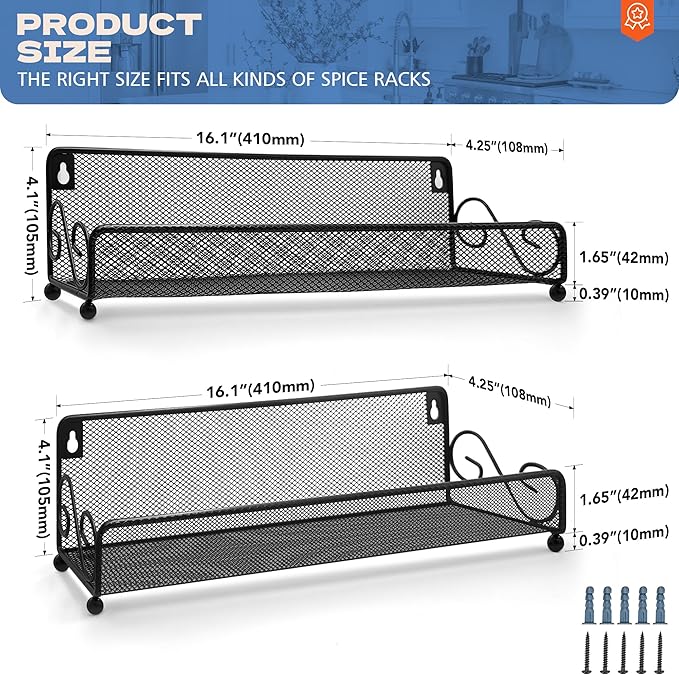 2 pack spice rack organizer for wall mounted or countertop, Jars Storage Organizer, Cabinet Holder, kitchen metal spice seasoning storage for RVs, Cabinet, Pantry Doors, Bathroom, Shower, Home Decor-CasaMuseHome