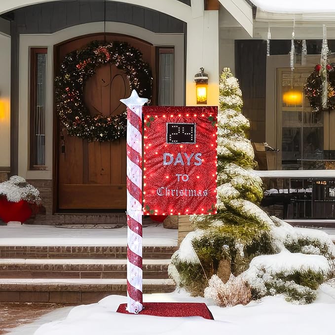 5FT Lighted Christmas Countdown Sign, Remote Control Available Within 0-60 Days, Holiday Countdown Sign Decor with 125 LED Lights, Freestanding Glittered Holiday Display for Outdoor, Indoor-CasaMuseHome
