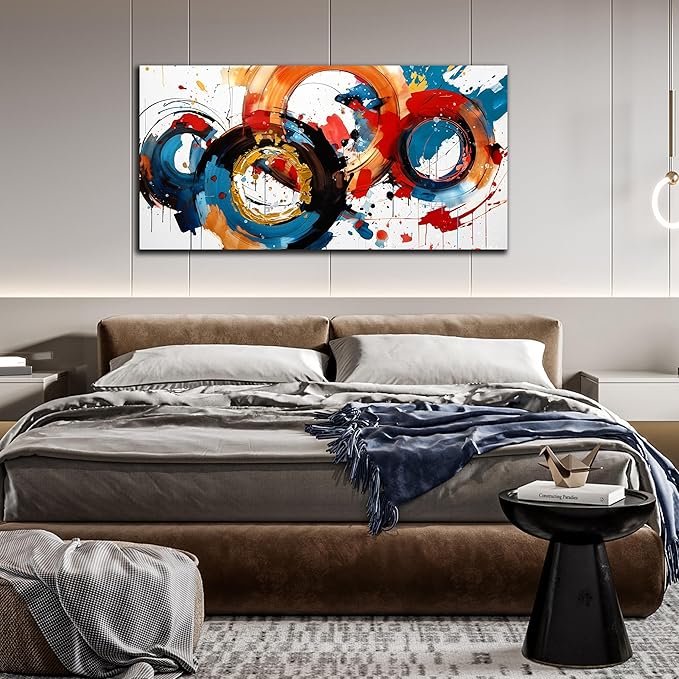 Abstract Wall Art Large Canvas Prints Modern Living Room Bedroom Home Office Wall Decor Framed Colorful Circle Abstract Picture Ready to Hang Size 24x48-CasaMuseHome
