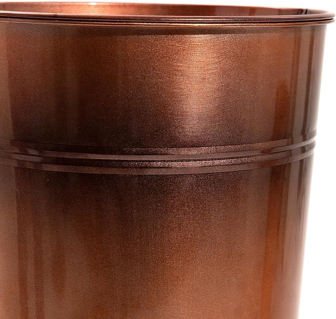 28in Tall Antique Copper Metal Vintage Planter Set of 2,Galvanized Steel Planter Pots for porches/Indoor/Outdoor/terraces Patio- Copper Color(2planters,2inner pots with Holes, 2trays)-CasaMuseHome