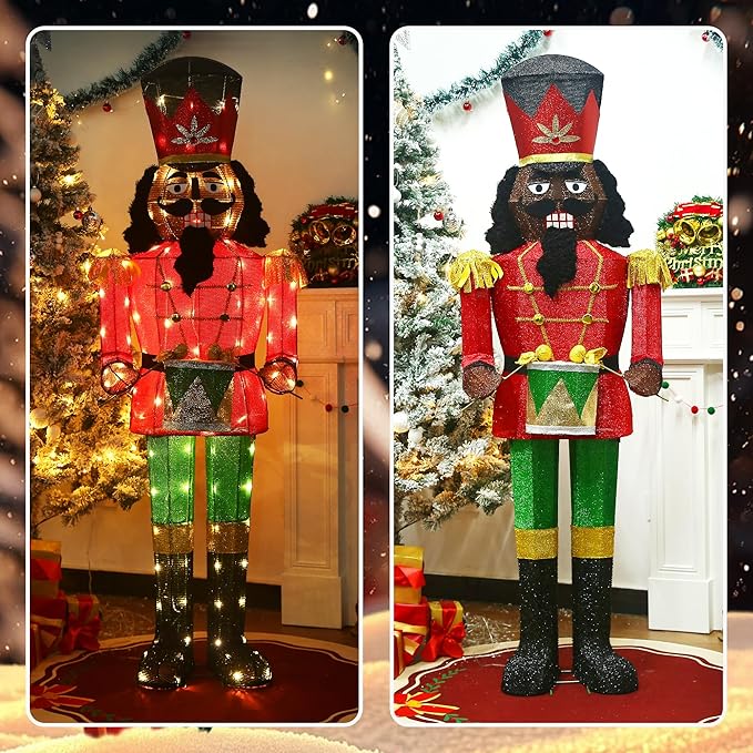 61Inch Nutcracker Christmas Decor Outdoor with LEDs 5 Feet Lighted Large Nutcracker Lighted Christmas Decorations Outdoor with Stakes & Zip Ties for Xmas Yard, Porch, Lawn-CasaMuseHome