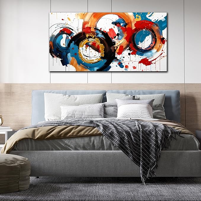 Abstract Wall Art Large Canvas Prints Modern Living Room Bedroom Home Office Wall Decor Framed Colorful Circle Abstract Picture Ready to Hang Size 24x48-CasaMuseHome