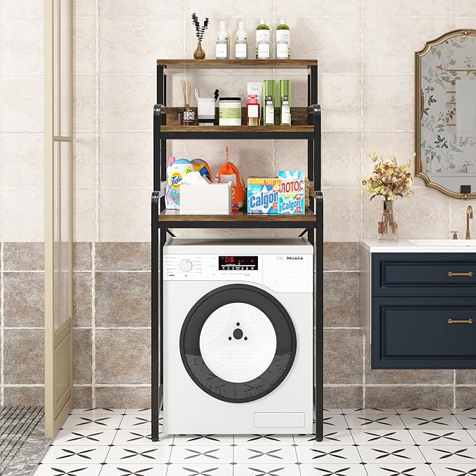 3-Tier Bathroom Room Shelf Washing Machine Storage Utility Rack Over The Toilet Washer Dryer Storage Bathroom Organizer Rack Space Saving Shelving Units Clothes Dryers Shelf-CasaMuseHome