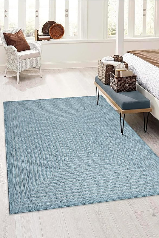 Adiva Rugs Outdoor Indoor Area Rug, Weather Resistant, Easy to Clean, Stain Resistant Floor Mat for Dining Room, Backyard, Deck, Patio (Aqua Weiss, 2'6" x 7')-CasaMuseHome