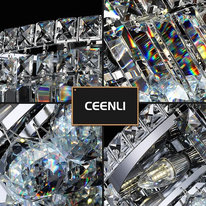 6-Lights Crystal Flush Mount Chandelier Light Fixture with K9 Crystals Modern Ceiling Lights Elegant Pendant Lamp for Bedroom,Hallway,Bar,Living Room,Dining Room,H5.9 xW20 (Bulbs Not Included)-CasaMuseHome