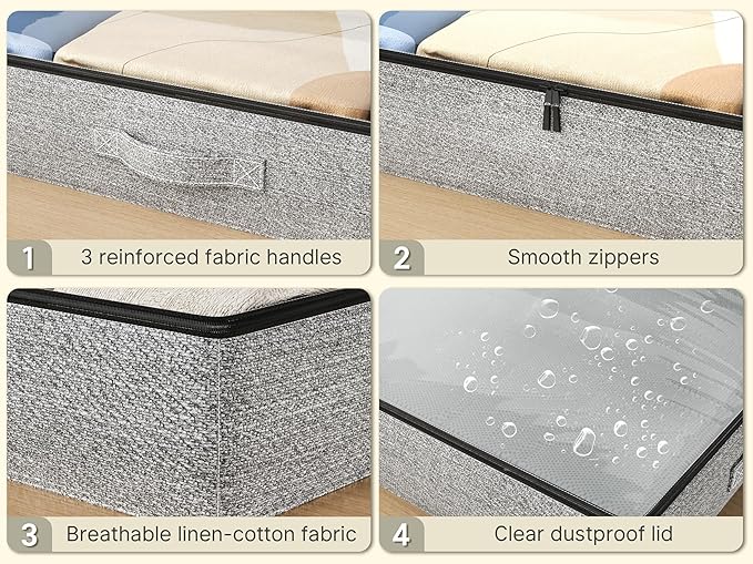 2-Pack Under Bed Storage Containers, 4.5 Inches Tall Low Profile Underbed Clothes Storage Organizer Bin with Sturdy Sidewalls/Bottom, Underbed Storage Bins 2 Storage Thin Bins-CasaMuseHome