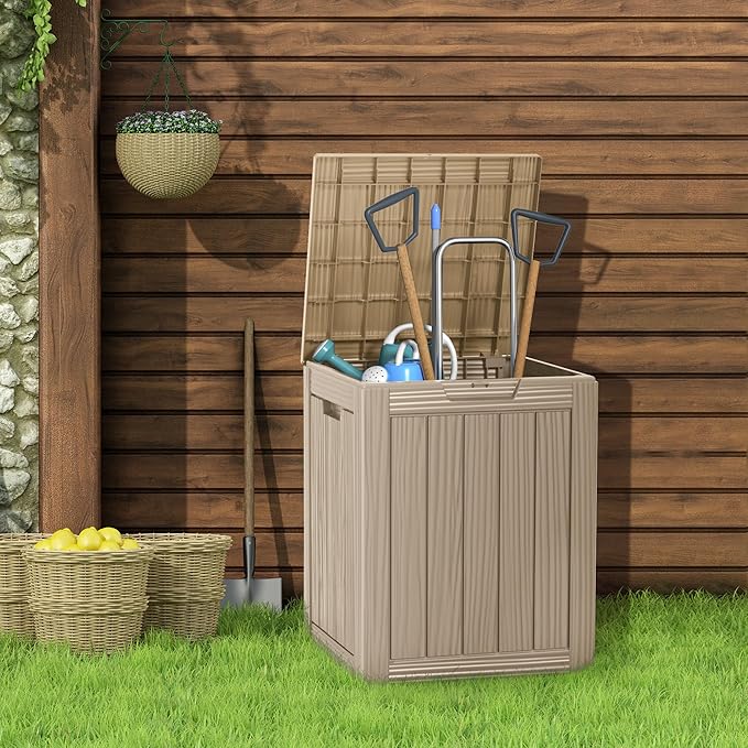 28 Gallon Deck Box Large Outdoor Storage for Patio Furniture,Outdoor Cushions,Garden Tools and Pool Supplies,Waterproof,Resin,Lockable(Grey)-CasaMuseHome