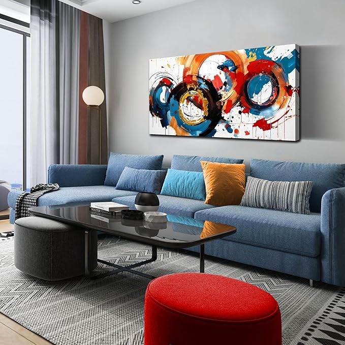 Abstract Wall Art Large Canvas Prints Modern Living Room Bedroom Home Office Wall Decor Framed Colorful Circle Abstract Picture Ready to Hang Size 24x48-CasaMuseHome