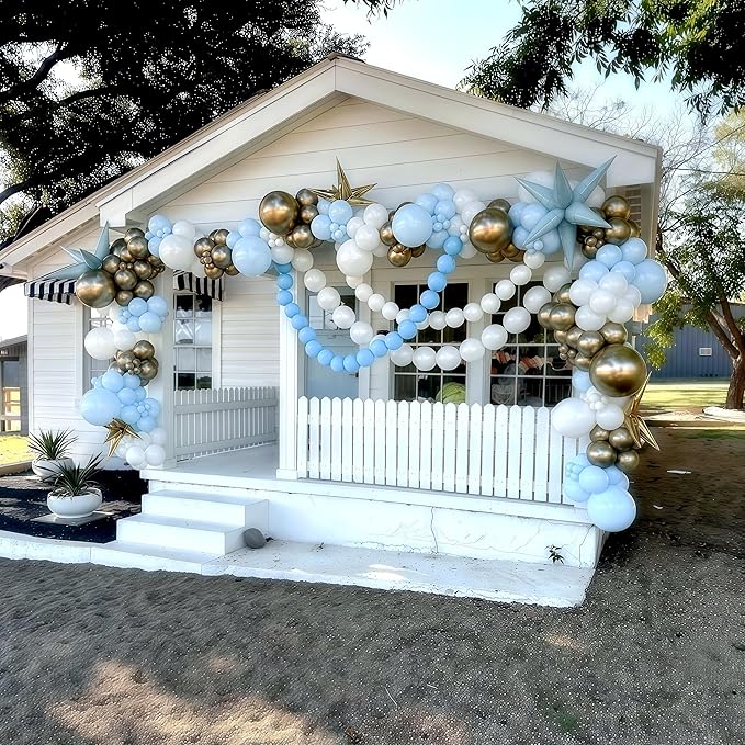 100PCS Blue and White Link Balloons, Baby Light Blue White Linking Balloons with Tail for Making Balloon Wall Arch and Chains, Quick Balloon for Wedding Birthday Baby Shower Party Decorations (6inch)-CasaMuseHome