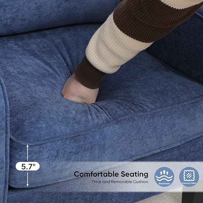 Accent Chairs Set of 2, Upholstered Living Room Chairs with Side Pockets, Mid Century Modern Reading Chair for Bedroom, Comfy Armchair Single Sofa Side Chair for Office, Small Room, Blue-CasaMuseHome