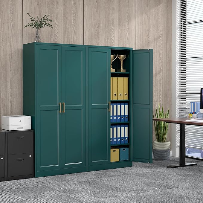71" Metal Pantry Cabinet, Tall Kitchen Pantry Storage Cabinet with 4 Adjustable Shelves and Gold Handles, Green Cupboard for Kitchen, Dining Room, Living Room-CasaMuseHome