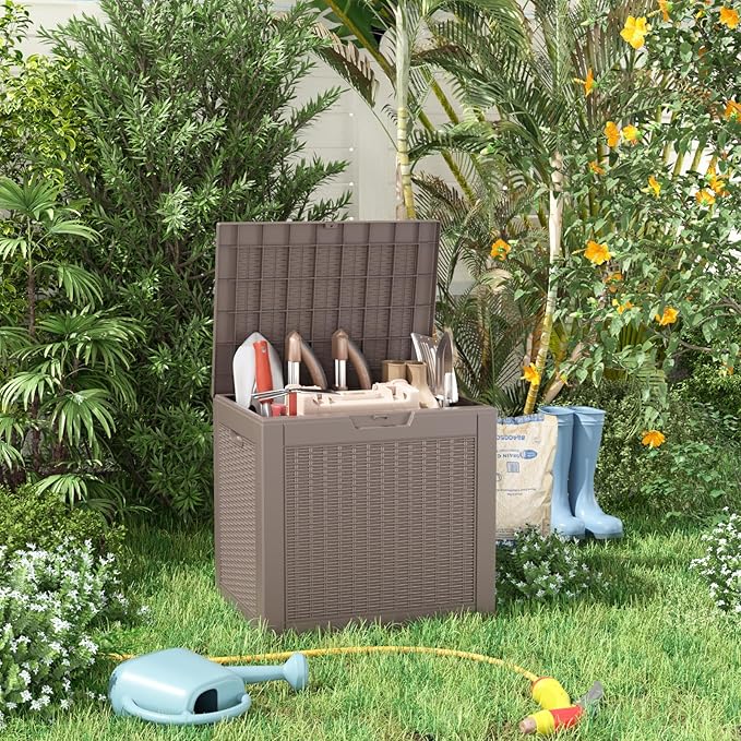 30 Gallon Resin Deck Box, Lockable Patio Outdoor Storage Box for Furniture, Garden Tools and Tools Storage, Waterproof Outside Storage Boxes - Grey-CasaMuseHome