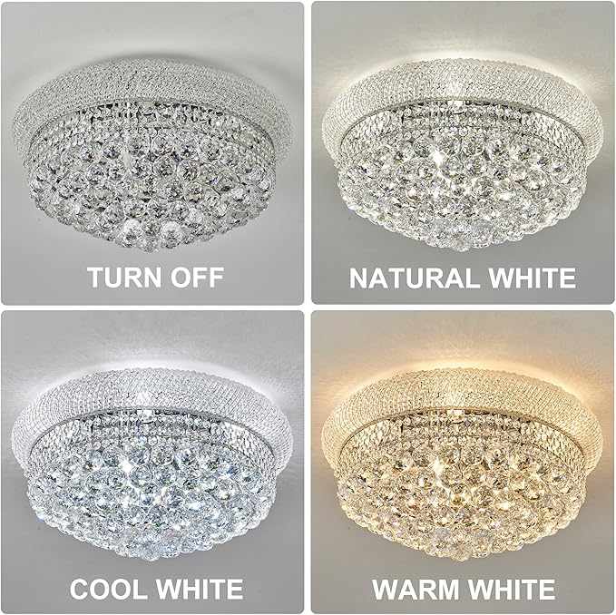 9-Light Crystal Flush Mount Chandelier Ceiling Light Fixture for Living Room Dining Room Bedroom Foyer Entryway Hallway Closet Bathroom (Chrome D22)-CasaMuseHome