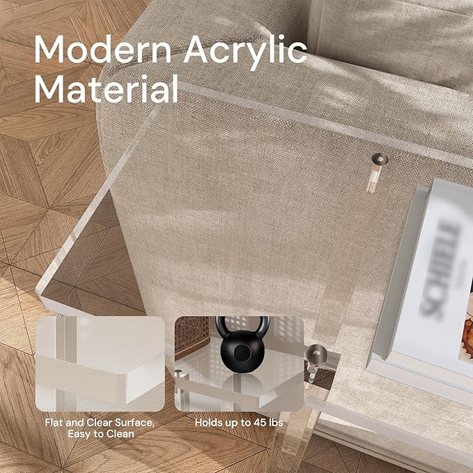 Acrylic Narrow Console Table for Entryway, 7.6" D x 39.4" W x 31.5" H, Square Legs, Skinny Entry Table for Sofa, Foyer, Hallway, Living Room, Modern, 2-Tier, Clear-CasaMuseHome