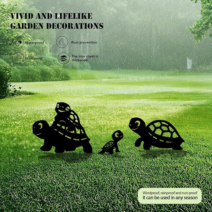3 Pack Turtle Metal Garden Decorative Stakes, Weather Proof Silhouette Statues for Yard, Patio,Outdoor Decor for Turtle Lovers and Pet Owners-CasaMuseHome