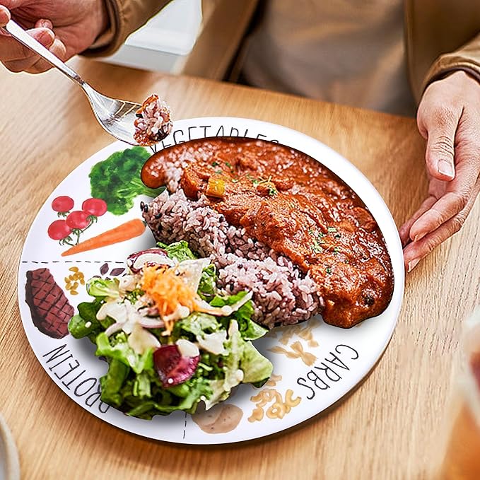 9" Portion Control Plate - Healthy Nutrition Plate for Adults and Teens, Melamine, Ideal for Weight Loss and Diabetes Management (4 Pack)-CasaMuseHome