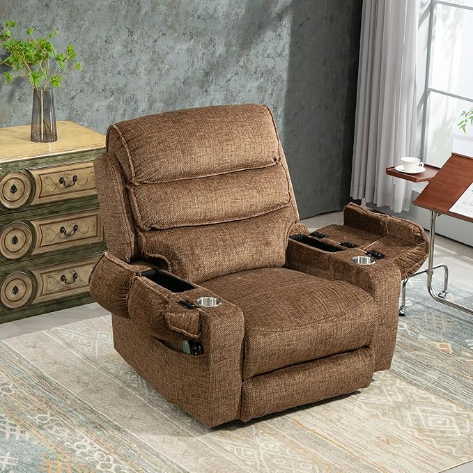 27in Extra Wide Power Lift Recliner Chair for Big Tall with Extended Footrest Heat Massage, Oversized Electric Lift Recliner Chairs for Adults Elderly Seniors, Arm Storage & Cup Holders-CasaMuseHome