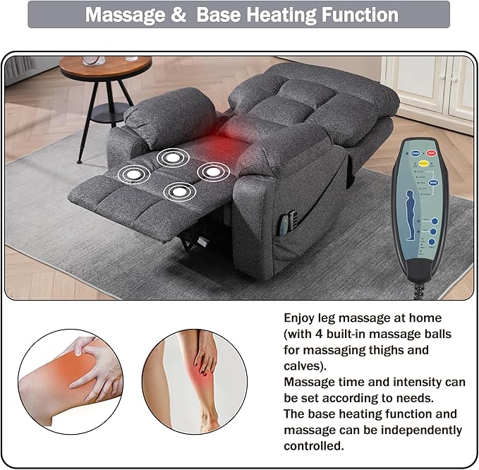 4 OKIN Motor Power Lay Flat Lift Recliner Chair for Elderly Adults Oversized Recliners with Massage Heat, Adjustable Head-Back-Lumbar-Leg-Support, Extended Footrest, 2 Cup Holders-CasaMuseHome
