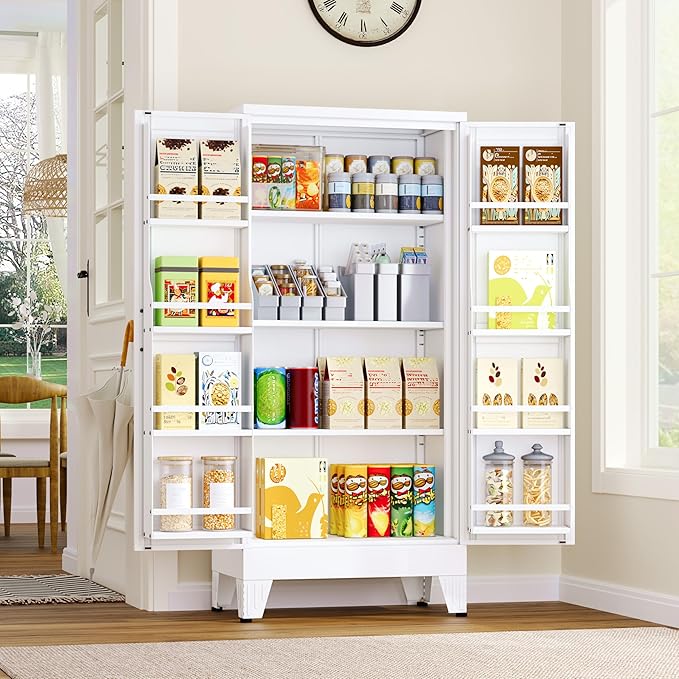 51" Metal Kitchen Pantry Cabinet, Storage Cabinets with 2 Door and 3 Adjustable Shelves, White Freestanding Food Storage Cabinet, Steel Cupboard for Kitchen Dinning Room-CasaMuseHome