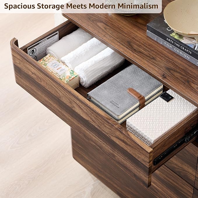 8 Drawer Dresser for Bedroom, 52 Inch Wide Modern Chest of Drawers, Push-to-Open Wood Storgae Organizer with Large Drawers for Bedroom, Living Room, Hallway,Brown-CasaMuseHome