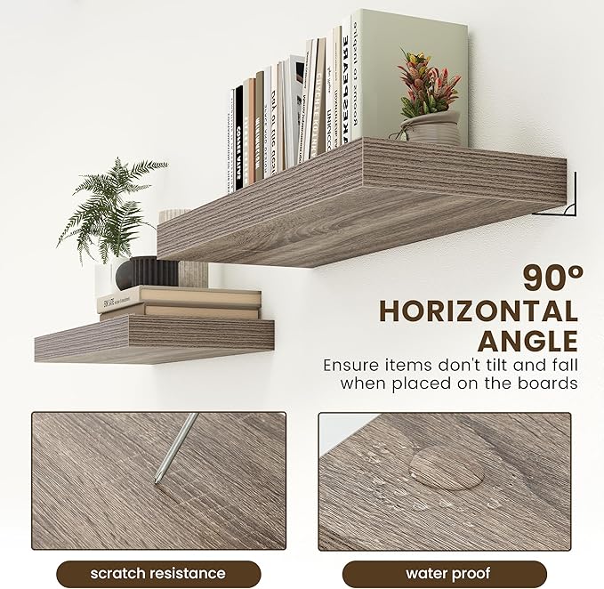 12 Inch Deep Floating Shelves for Wall | 30 Inch Floating Shelves Set of 2 | Rustic Grey Wood Shelves for Living Room Bathroom Laundry Room Bedroom Kitchen Home Office - Rustic Grey-CasaMuseHome