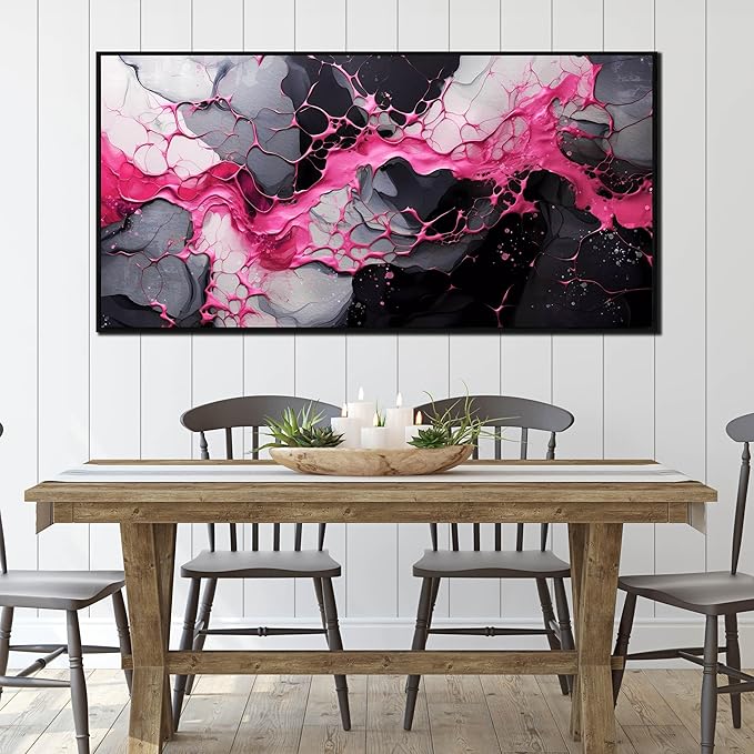 Abstract Wall Art for Living Room, Pink Canvas Wall Decor for Bedroom, Framed Picture Print, Large Size 59x29 Inches-CasaMuseHome