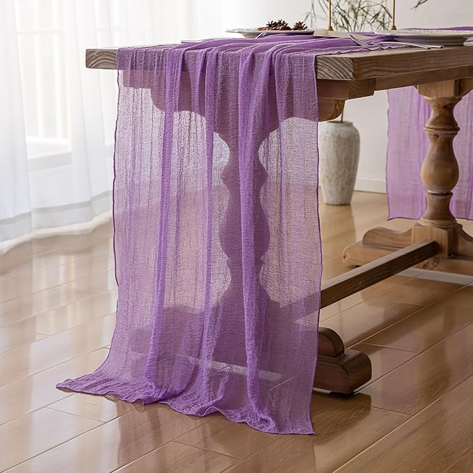 3pcs Lilac Gauze Rustic Cheesecloth Table Runner 120 Inch 10 FT for Wedding Baby Shower Bridal Shower Birthday Engagement Garden Outdoor Party Long Sheer Boho Decorations-CasaMuseHome