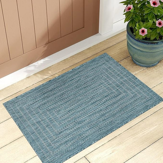 Adiva Rugs Outdoor Indoor Area Rug, Weather Resistant, Easy to Clean, Stain Resistant Floor Mat for Dining Room, Backyard, Deck, Patio (Aqua Weiss, 2' x 3')-CasaMuseHome