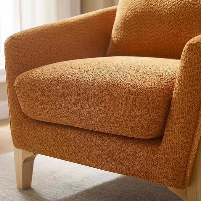 Accent Chair 31" Oversized Reading Chair Comfy Upholstered Boucle Lounge Armchair, Modern Living Room Chair with Back Pillow,Single Sofa Chair for Bedroom, Office (Curry)-CasaMuseHome