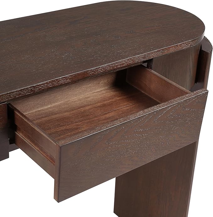55" Sofa Table with Oval Top and 2 Drawers, Entryway Console Table with Fluted Design for Hallway,Foyer,Entry and Living Room (Fully Assembled-Espresso)-CasaMuseHome