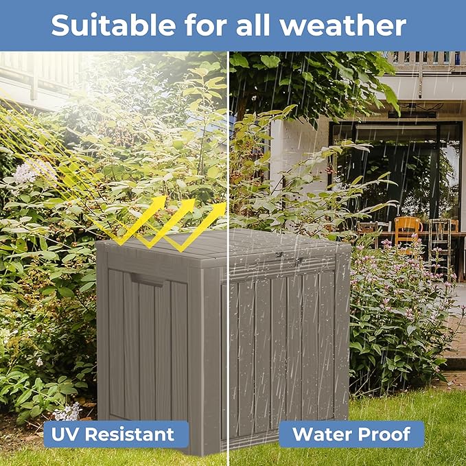 50 Gallon Outdoor Storage Box Waterproof Lockable Resin Deck Box Large, Patio Storage Bin for Pool Accessories Cushion Furniture, Garden Tools, UV-Resistant Outside Delivery Grey-CasaMuseHome