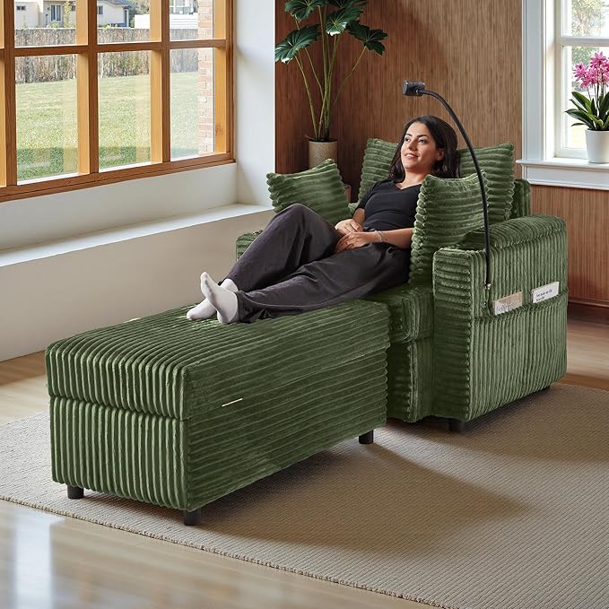 Accent Chair with Storage Ottoman Upholstered Living Room Chairs for Reading Chair with Chaise Lounge Chairs Indoor, Comfortable Armchair for Bedroom-CasaMuseHome