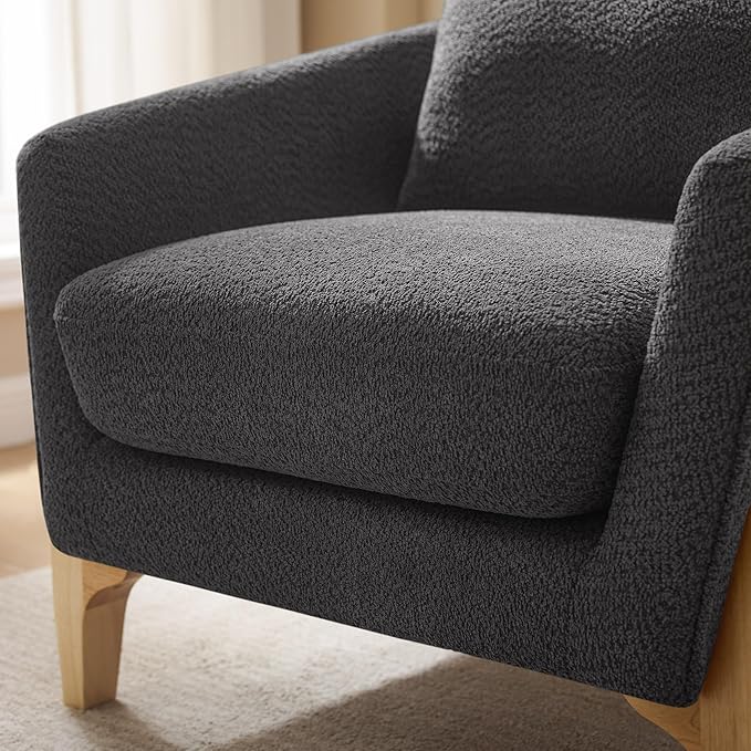 Accent Chair 31" Oversized Reading Chair Comfy Upholstered Boucle Lounge Armchair, Modern Living Room Chair with Back Pillow,Single Sofa Chair for Bedroom, Office (Grey)-CasaMuseHome