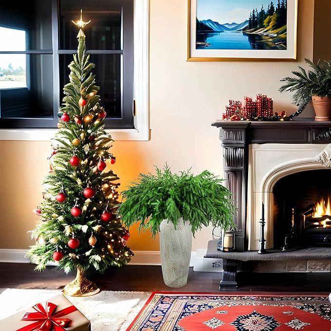 12Pcs Artificial Norfolk Pine Branches 36" Plastic Christmas Plants Decor Faux Greenery Stems Pine Picks Outdoor Faux Plants UV Resistant for Xmas Indoor, Front Porch Home Décor (12, 36inch)-CasaMuseHome