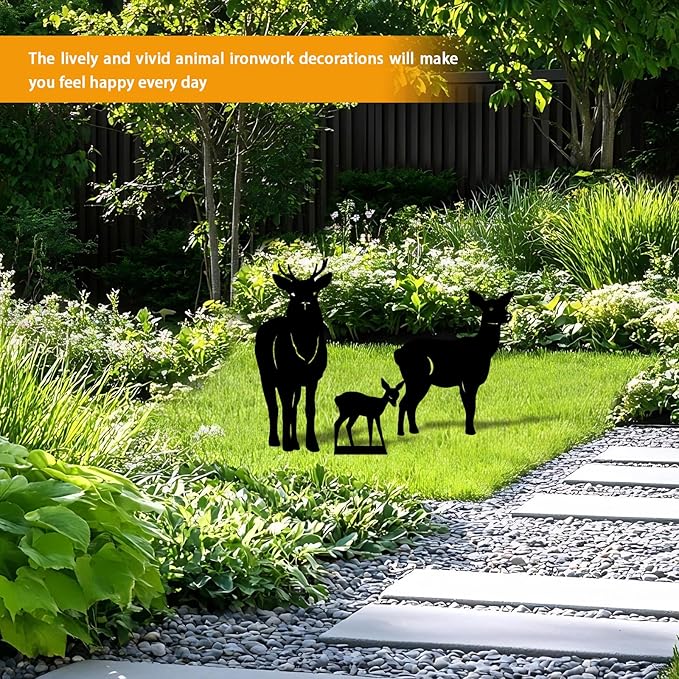 3 Pack Deer Metal Garden Decorative Stakes, Weather Proof Silhouette Statues for Yard, Patio,Outdoor Decor for Deer Lovers and Pet Owners-CasaMuseHome