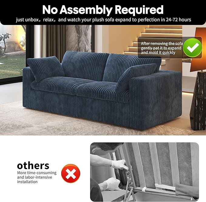 78.74" LoveSeat Cloud Sofa,Modular Sectional Couch,Modern Deep Seat Upholstered Couches with Plush Corduroy Fabric for Living Room Furniture,Bedroom and Apartment,No Assembly Required,Blue-CasaMuseHome