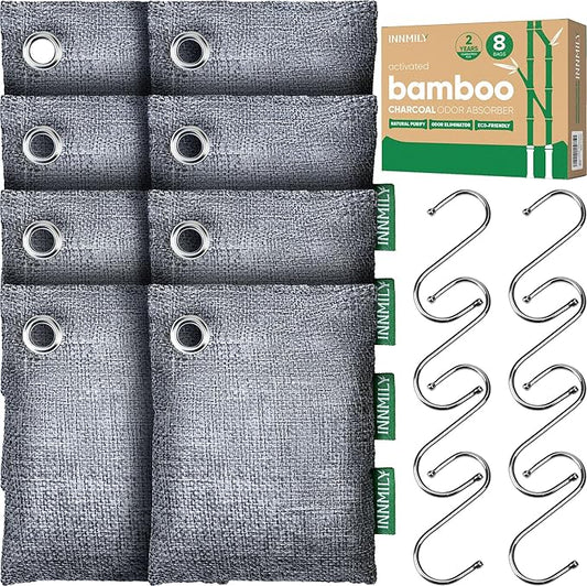 Activated Charcoal Odor Absorber, Odor Eliminator for Strong Odor,Bamboo Charcoal Air Purifying Bags for Home Car Closet Pet, Smoke Room Deodorizer (8 x 60g, Unscented)-CasaMuseHome