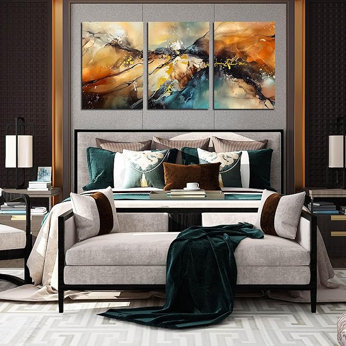 Abstract Living Room Pictures Wall Decor - Modern Bedroom Wall Decor Above Bed - Large 3 Piece Canvas Wall Art for Office Size 24" x 36"-CasaMuseHome