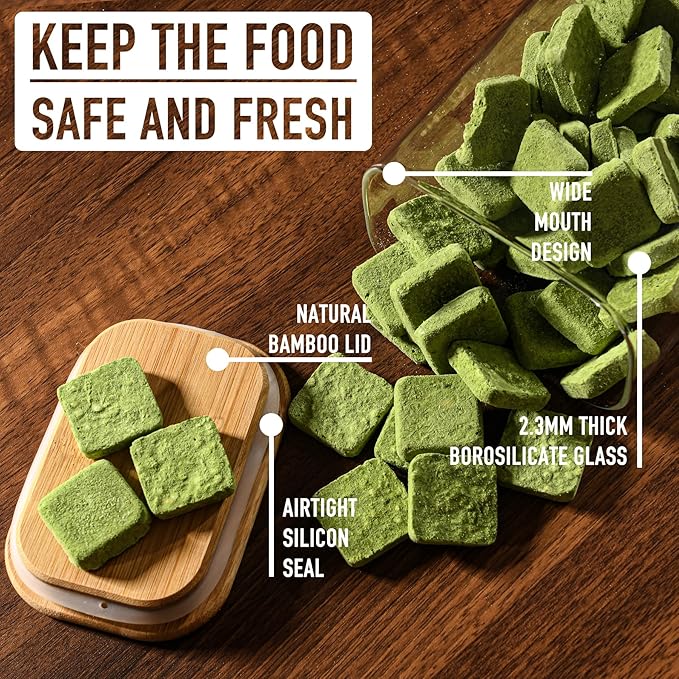 64oz Rectangle Airtight Glass Storage Containers with Bamboo Lids (Set of 4), Square Food Storage Jar, Pantry Organizers for Cereal, Flour, Pasta and Coffee beans (‎with Black Lable)-CasaMuseHome