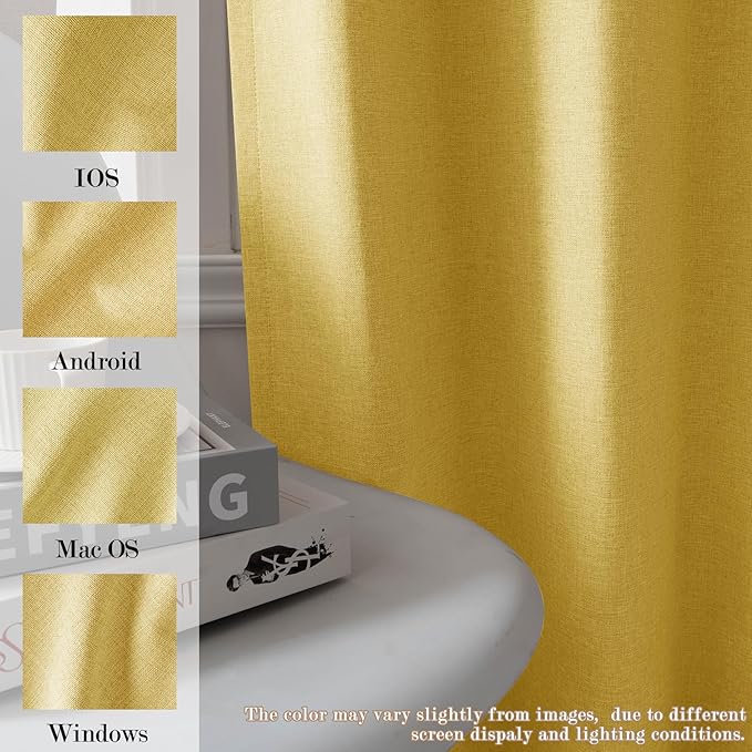 100% Blackout Linen Textured Drapes for Bedroom Pinch Pleated Curtains for Track System Portable Drapery for Sliding Glass Door/Storage/Space Room Divider, 70" Wx102 L, 1 PC, Yellow-CasaMuseHome