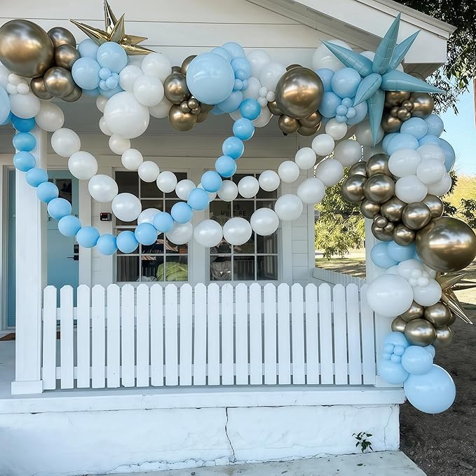 100PCS Blue and White Link Balloons, Baby Light Blue White Linking Balloons with Tail for Making Balloon Wall Arch and Chains, Quick Balloon for Wedding Birthday Baby Shower Party Decorations (6inch)-CasaMuseHome