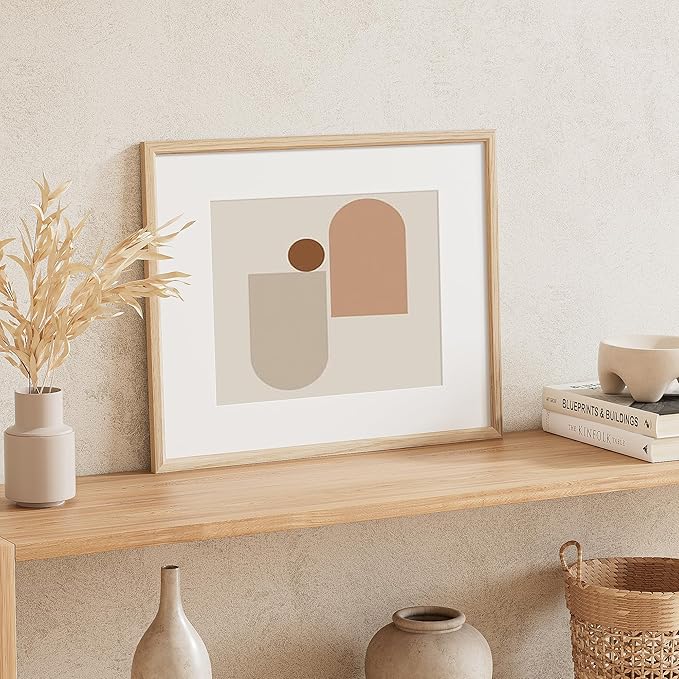 16x20 Picture Frame Set of 4 Natural Solid Oak Photo Frames with 11x14 Removable Mat Wall Hanging Large Handcrafted Frame with HD Plexiglass Wall and Tabletop Display Large Poster Frame-CasaMuseHome