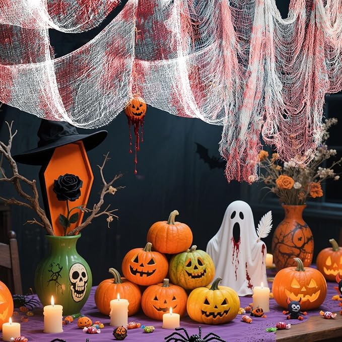 5Pcs Halloween Blood Red Creepy Cloth- Spooky Gauze Fabric Cloth for Haunted Horror House Halloween Party Doorway Outdoors Decoration (30" ×72")-CasaMuseHome