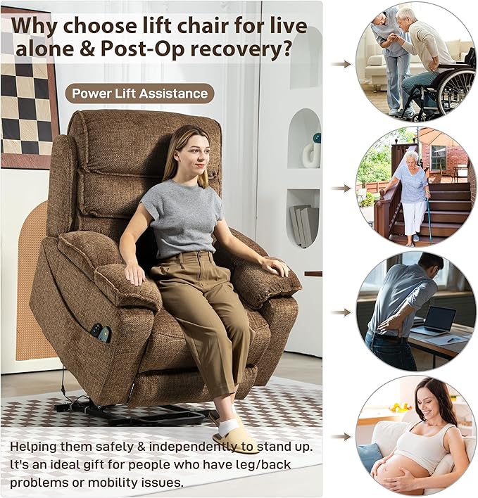 27in Extra Wide Power Lift Recliner Chair for Big Tall with Extended Footrest Heat Massage, Oversized Electric Lift Recliner Chairs for Adults Elderly Seniors, Arm Storage & Cup Holders-CasaMuseHome