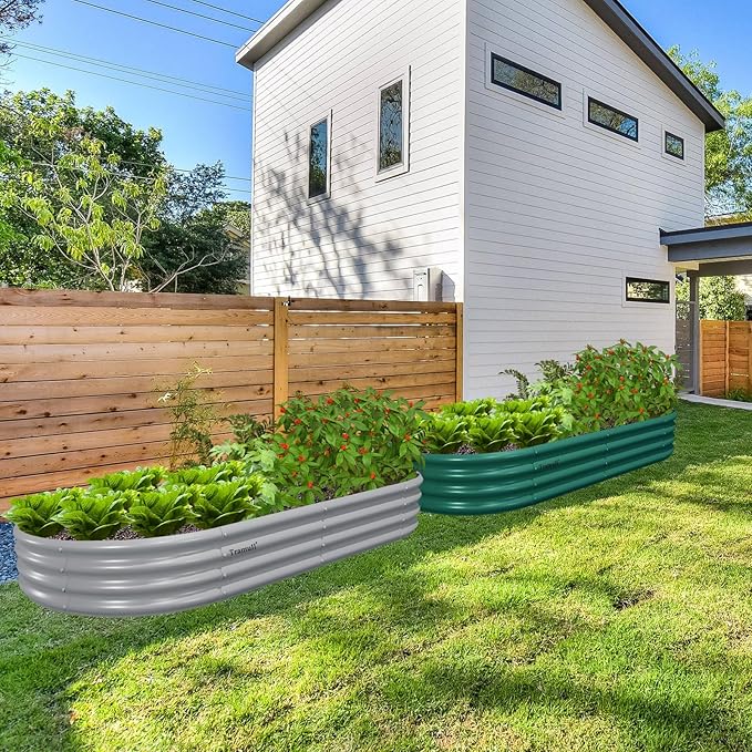 2 Pack 6x3x1FT Galvanized Raised Garden Bed Kit Oval Metal Ground Planter Box Outdoor Bottomless Planter Raised Beds for Vegetables Flowers Herbs Fruits, Gray-CasaMuseHome