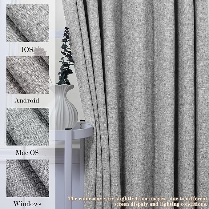 100% Blackout Linen Textured Drapes for Bedroom Pinch Pleated Curtains for Track System Portable Drapery for Sliding Glass Door/Storage/Space Room Divider, 70" Wx96 L, 1 PC, Light Grey-CasaMuseHome